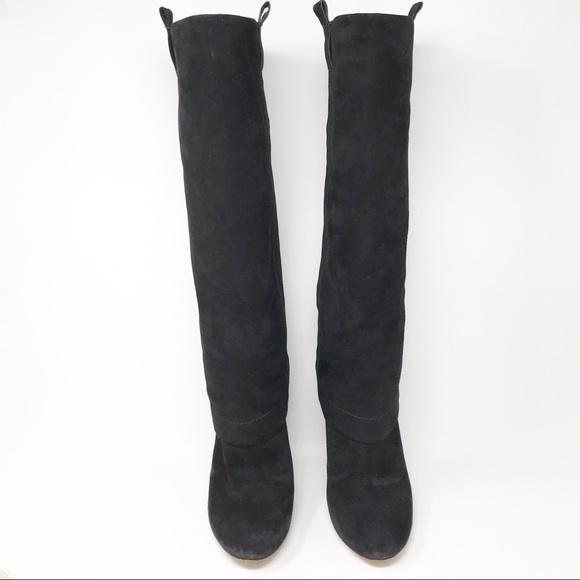 Joan and David Dachoice Black Suede Overlap Chunky Heeled Knee Hi Boots Size 7.5 - Picture 4 of 15